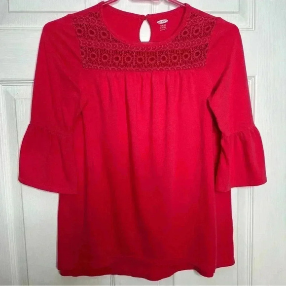 Old Navy Tunic Shirt Flowy Bell  Sleeves Pinkish Red Size Large (10-12) - Picture 1 of 16